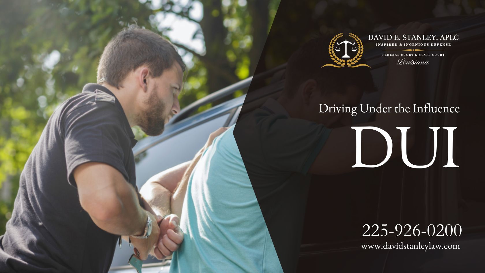 Police officer arresting a driver during a traffic stop for suspected DUI.