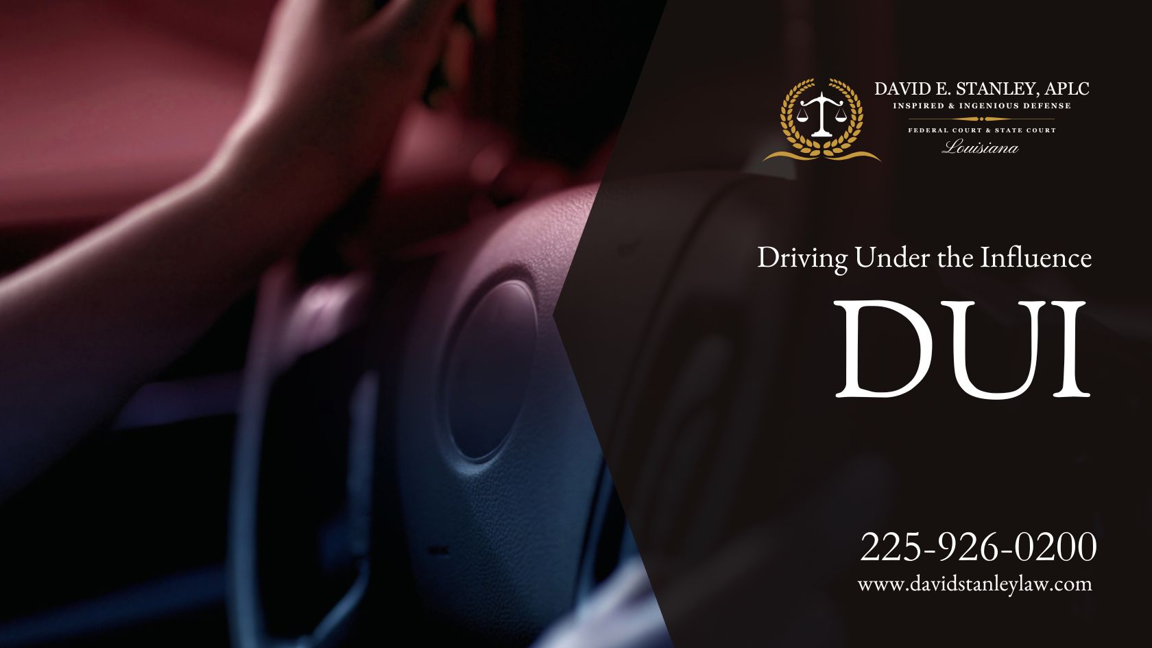 Driver gripping the steering wheel at night, illustrating the risks of impaired driving.