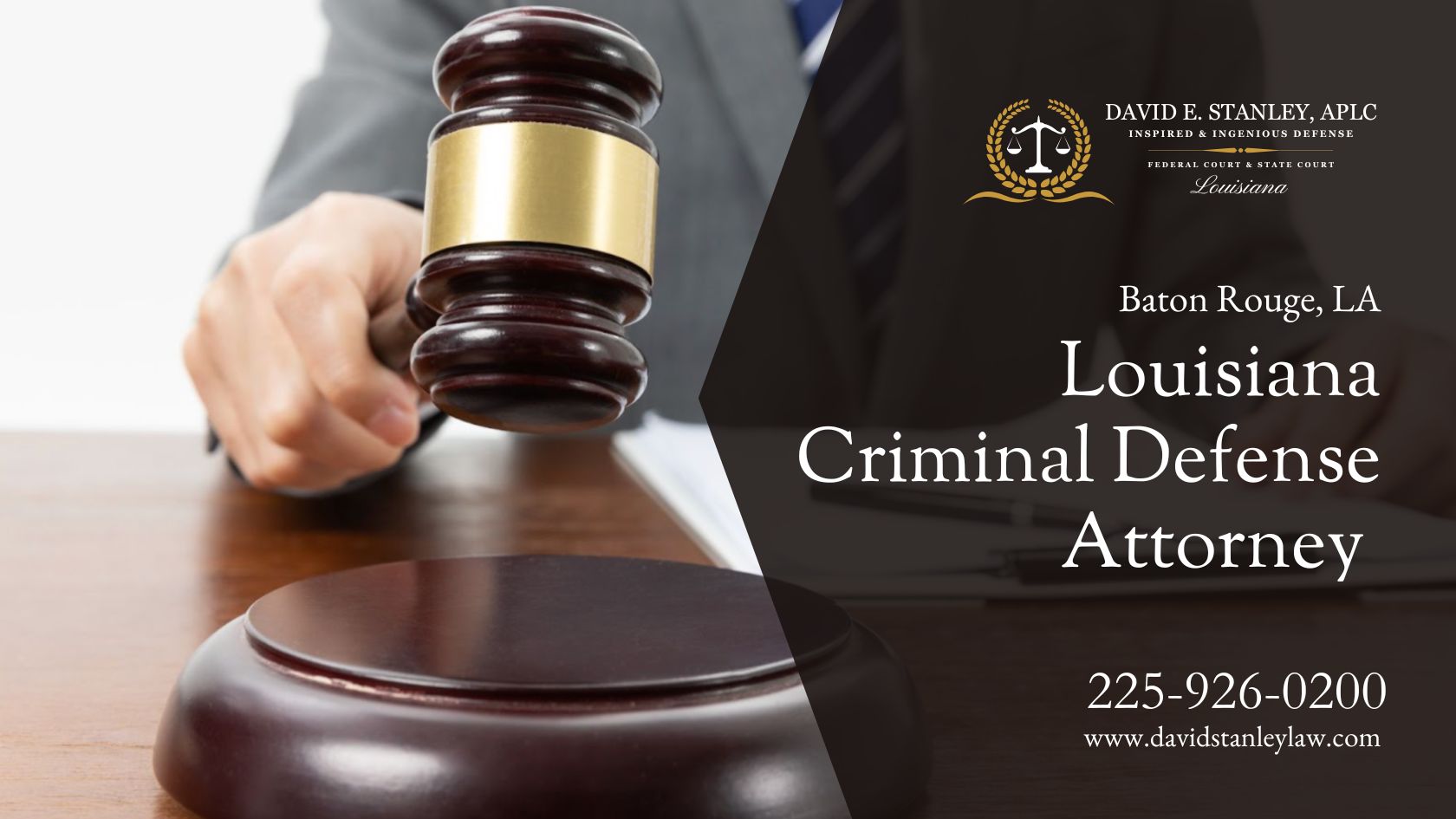 A judge's gavel on a wooden surface, highlighting the judicial process in Louisiana criminal defense law.