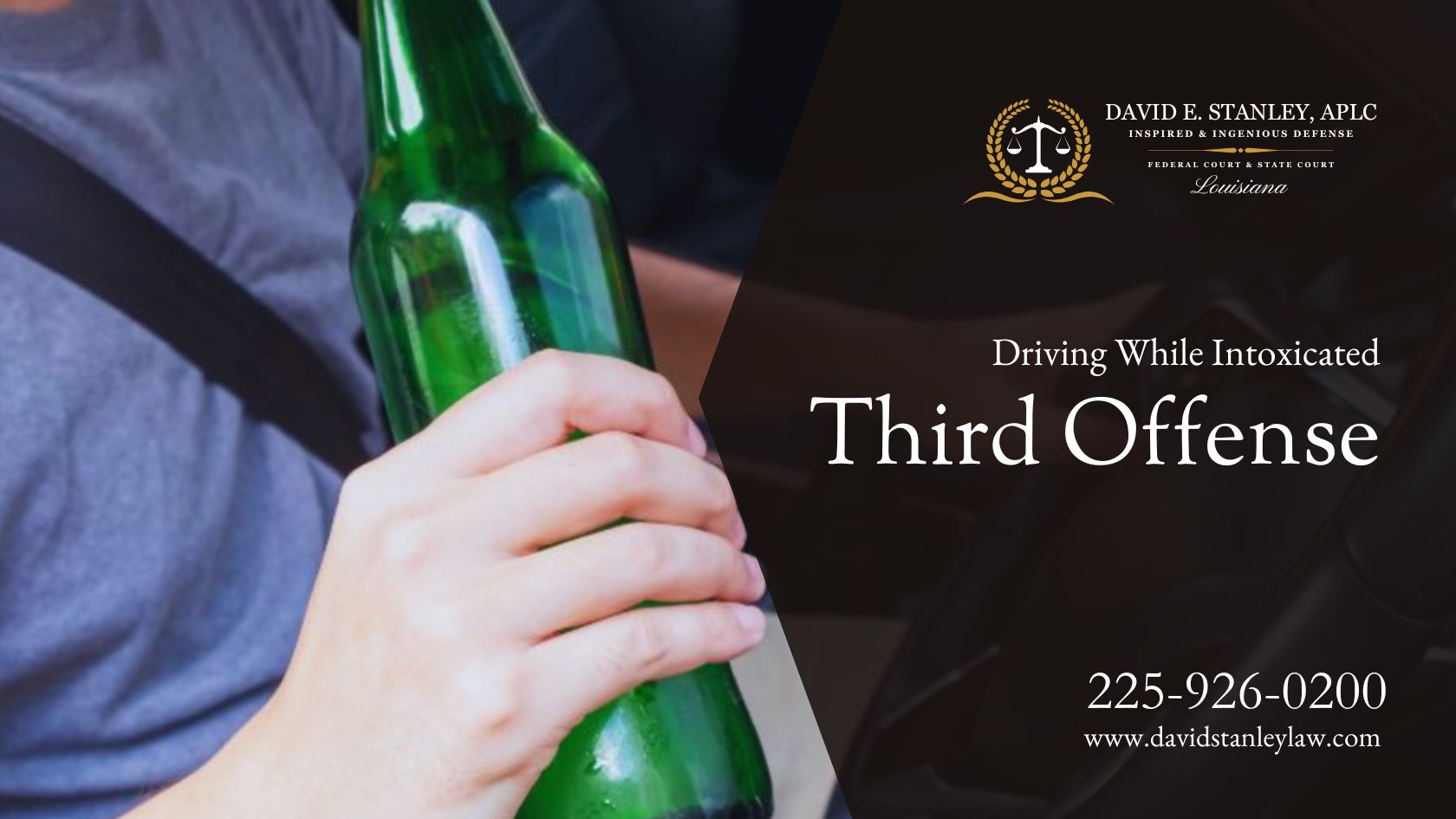A man behind the wheel with a beer bottle, showcasing the implications of a DWI - Third Offense.