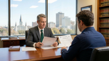A Baton Rouge DWI lawyer reviewing arrest documents and evidence with a client to build a strategic defense.