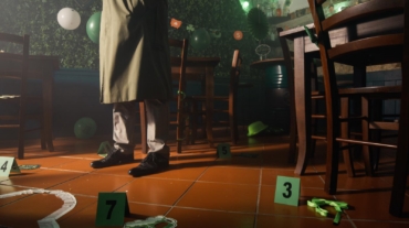 Crime scene with numbered evidence markers in a homicide investigation